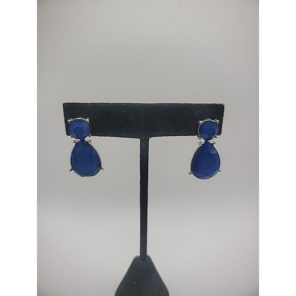 Vintage Earrings Pierced Post Stud Blue Drop Faceted Jewelry Costume - Picture 5 of 16